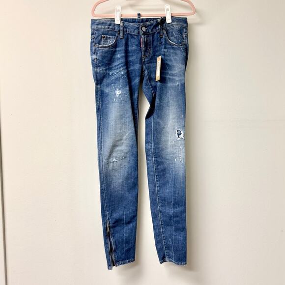 NWT Dsquared2 Button Fly Super Slim Distressed Skinny Jeans Blue Women's Size 30 - Picture 2 of 8